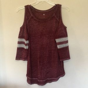 Off the shoulder baseball t-shirt